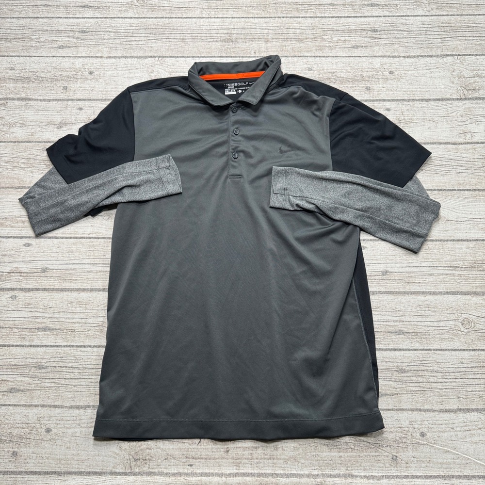 Nike Golf Polo Shirt Men's M Gray Black Colorblock Dri-Fit Athletic Sportswear